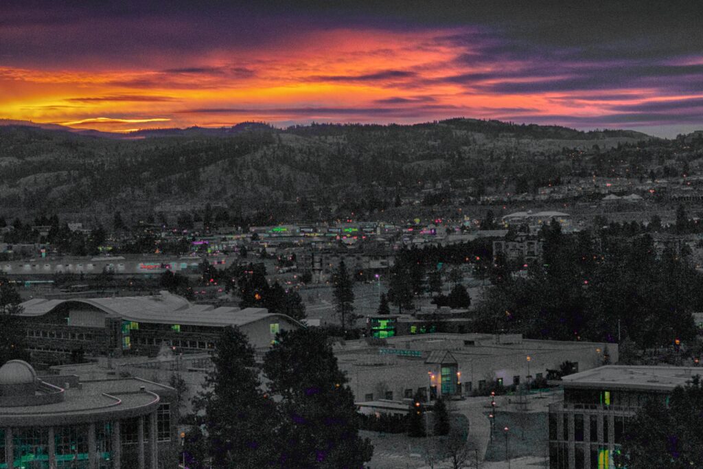 Sunrise over the Thompson Rivers University campus in Kamloops, BC